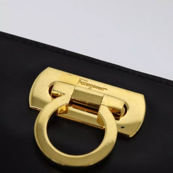 Salvatore Ferragamo Gancini Chain Bag Leather 2way Black Gold Silver Auth hk2202 - Picture 5 of 16